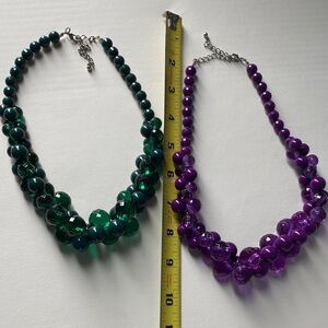 Elegant Green and Purple Beaded Necklace Set